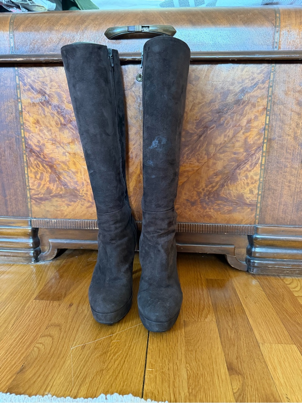 Barneys New York CO-OP Dark Brown Suede Knee-High Platform Boots
